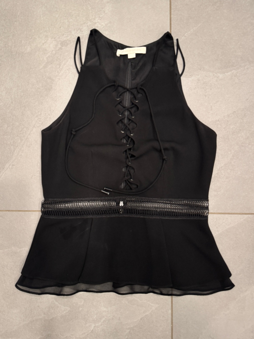 Jonathan Simkhai Black Lace-Up Sleeveless Dress with mesh detailing